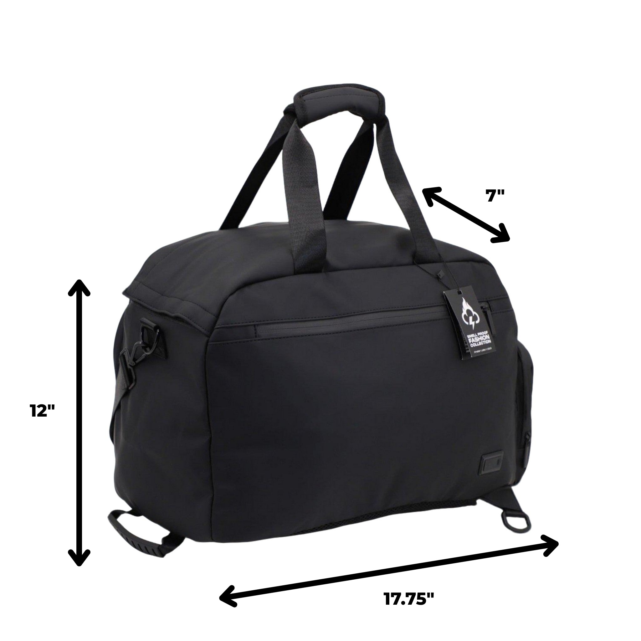 FireBar Labs Smell Proof Hybrid Duffle Bag Backpack w/USB - C Fast Charge Port - Smell Proof Fashion - FireBar Labs - Phantom Black
