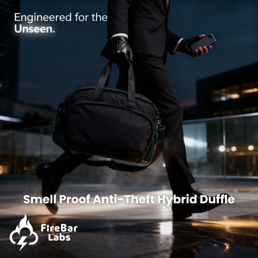 FireBar Labs Smell Proof Executive Hybrid Duffle Bag Backpack w/USB - C Fast Charge Port - Hidden Lock - FireBar Labs - Phantom Black
